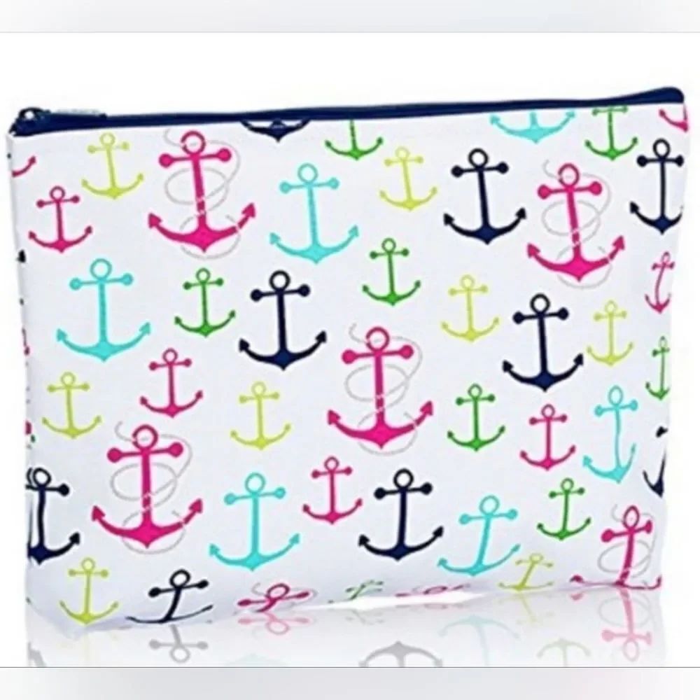 💙NWOT Thirty-one "First Mate" White w/Multicolored Anchors Zippered Canvas Bag